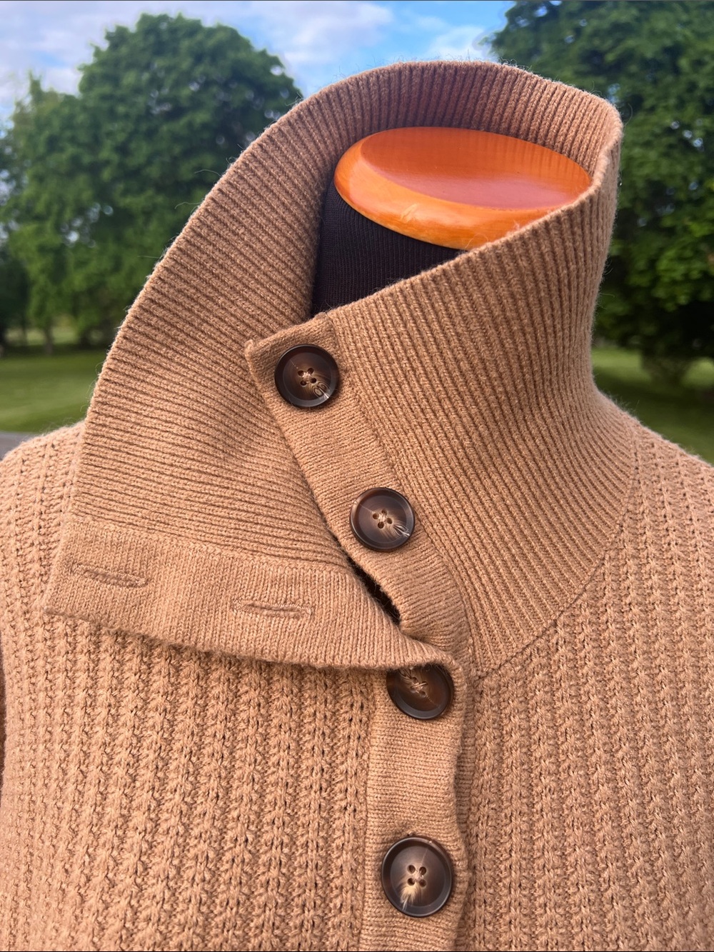 Time and Tru Ribbed Button-Front Sweater - Camel - Picture 3 of 12